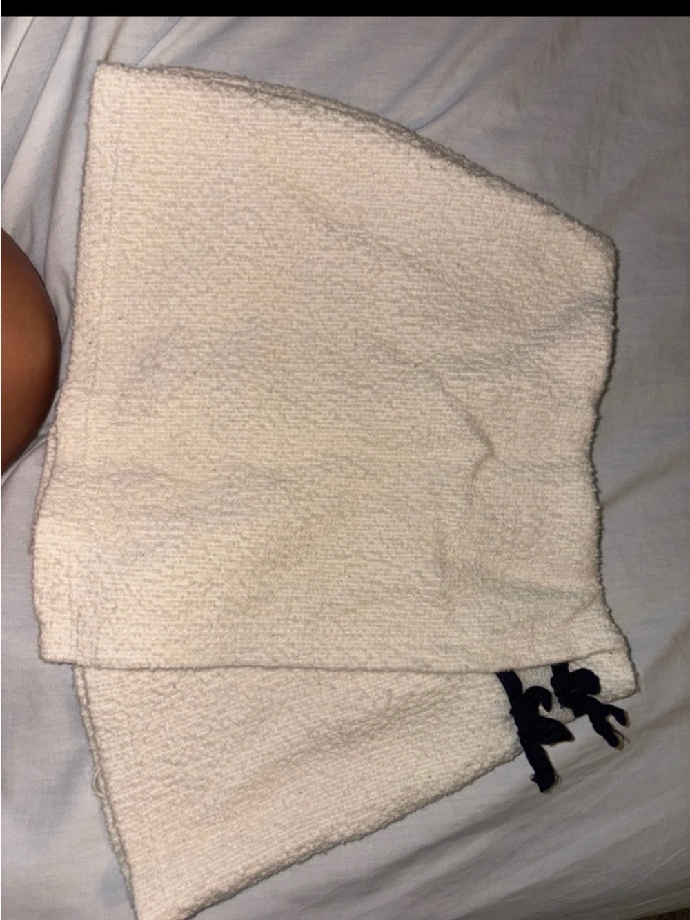 Zara Cream Terry Skirt with Navy Tie Accent